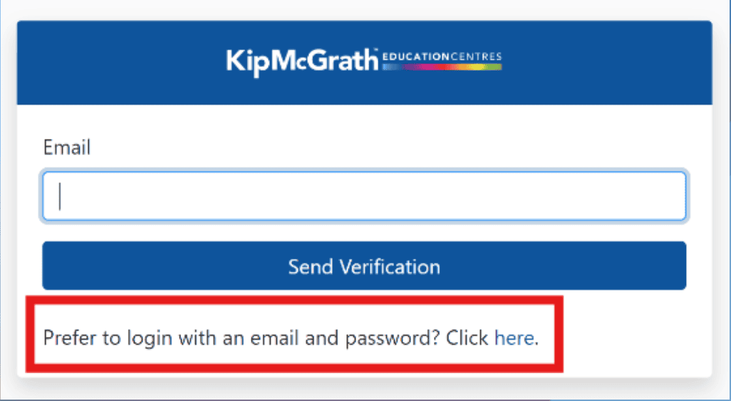 Email and password login screen